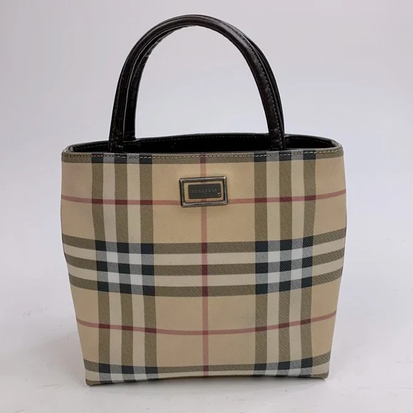 BURBERRY Beige Nova Check Small Coated Canvas Tote handbag Lined AUTHENTIC - Picture 1 of 17
